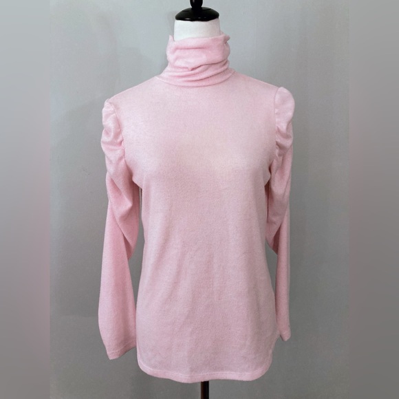 ALISON ANDREWS Pink Puff Shoulder Turtleneck Sweater Size Small - Picture 4 of 9